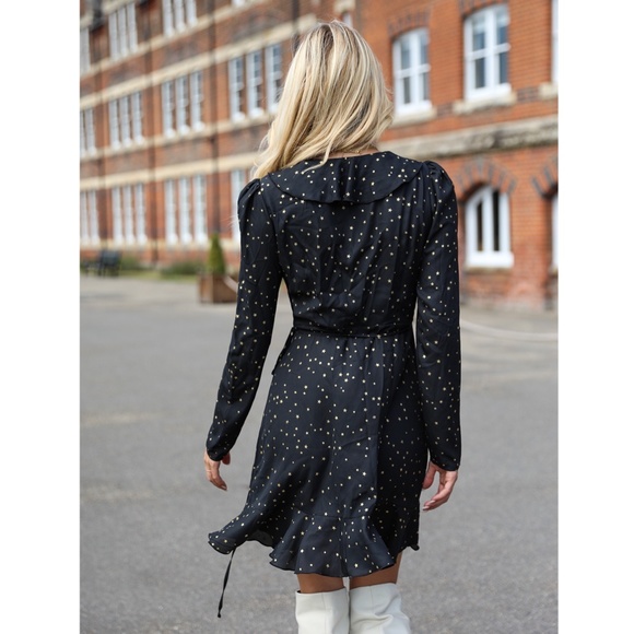 Star Print Ruffle Detail V-Neck Wrap Mini Dress - Picture 3 of 7